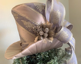 Christmas Tree Topper Top Hat, Silver Gold Tree Topper, Christmas Tree Decoration, Christmas Centerpiece, Silver Gold Top Hat Tree Topper