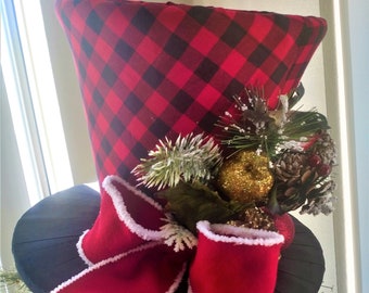 Red and Black Plaid Tree Topper, Christmas Tree Topper,  Top Hat Tree Topper, Tree Topper Top Hat, Centerpiece, Christmas Decoration