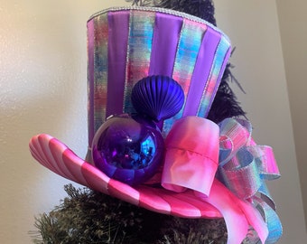 Purple and Pink Christmas Top Hat Tree Topper, Whimsical Tree topper Top Hat, Christmas Tree Topper Top Hat - Top Hat Centerpiece Decoration