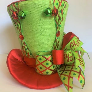 Jester Tree Topper Top Hat, Green and Red Top Hat, Green and Red Christmas Tree Topper, Christmas Centerpiece, Christmas Decoration