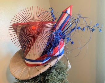 Patriotic Top Hat Decoration, Fourth Of July Top Hat, Christmas Tree Topper Top Hat, Patriotic Centerpiece, Fourth Of July Decoration