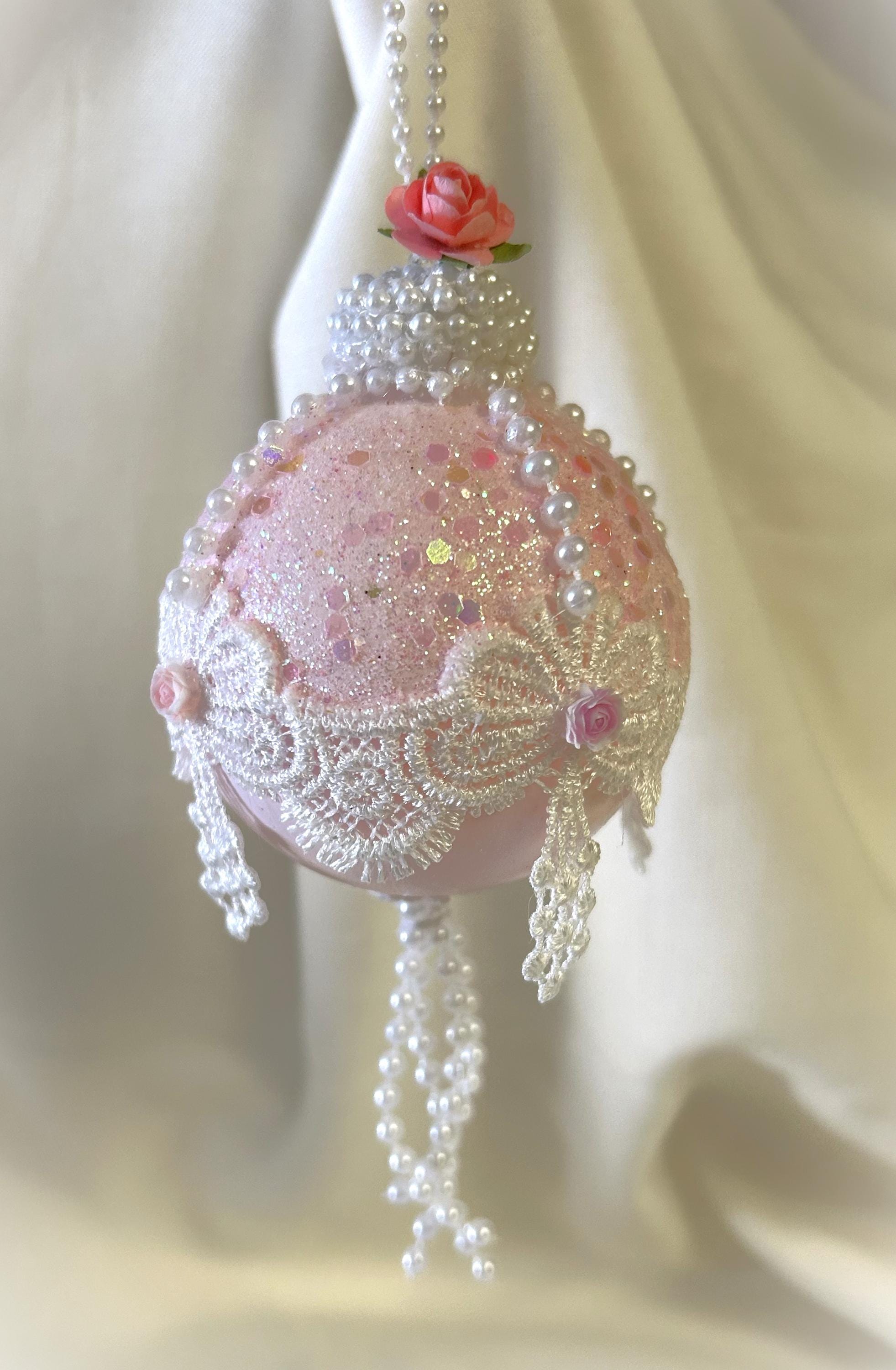 Pink and White Ornament, Shabby Chic Ornament, Easter Ornament, Christmas Ornament