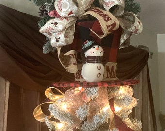 Huge Versatile Tree Topper and Centerpiece, Snowman Top Hat - Christmas Tree Topper Top Hat -  Top Hat Centerpiece, Christmas Decoration