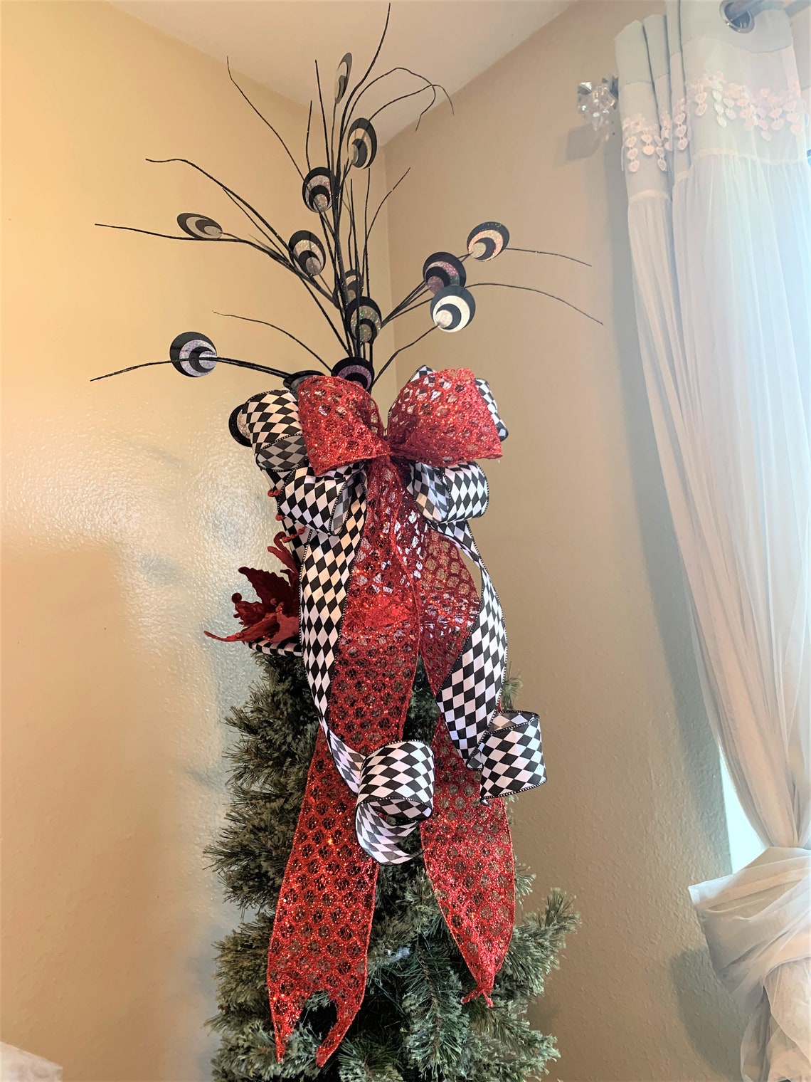 Extra Large Christmas Tree Topper Tree Topper Bow Black Etsy