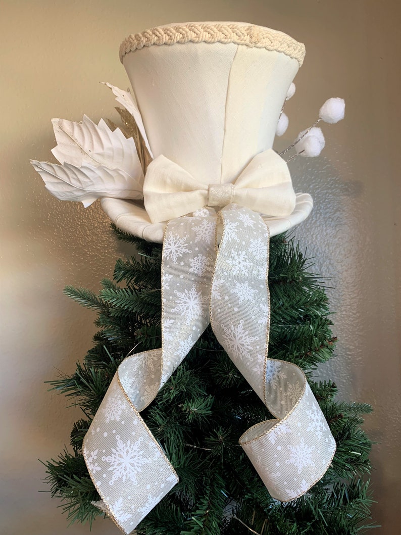 White Christmas Tree Topper Top Hat Ivory and Gold Tree Etsy