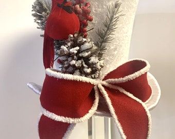 Cardinal  Tree Topper, White Top Hat Tree Topper, Christmas Tree Topper, Christmas Decoration, Top Hat Tree Topper