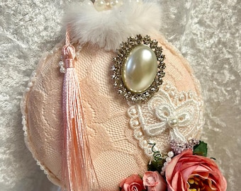 Victorian Ornament, Shabby Chic Ornament, Christmas Tree Decoration, One Of A Kind Ornament, Pink Ornament