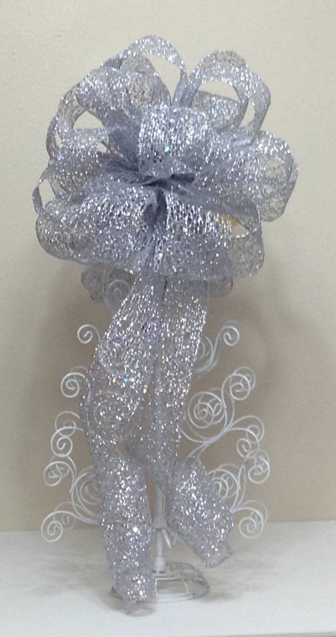 Extra Large Silver Tree Topper Bow Christmas Tree Topper Etsy