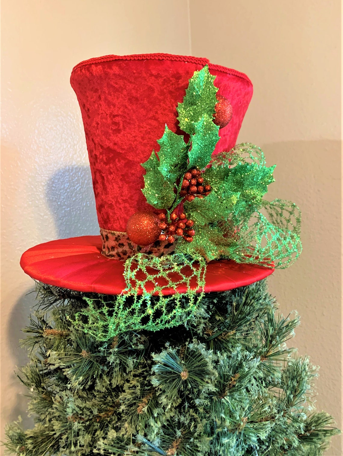 Red Tree Topper Top Hat Christmas Tree Topper Christmas Etsy UK
