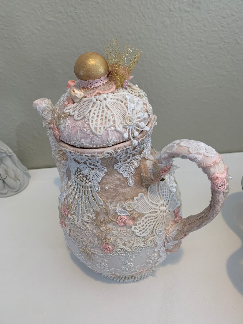 Shabby Chic Teapot One of A Kind Teapot Ceramic Teapot Etsy