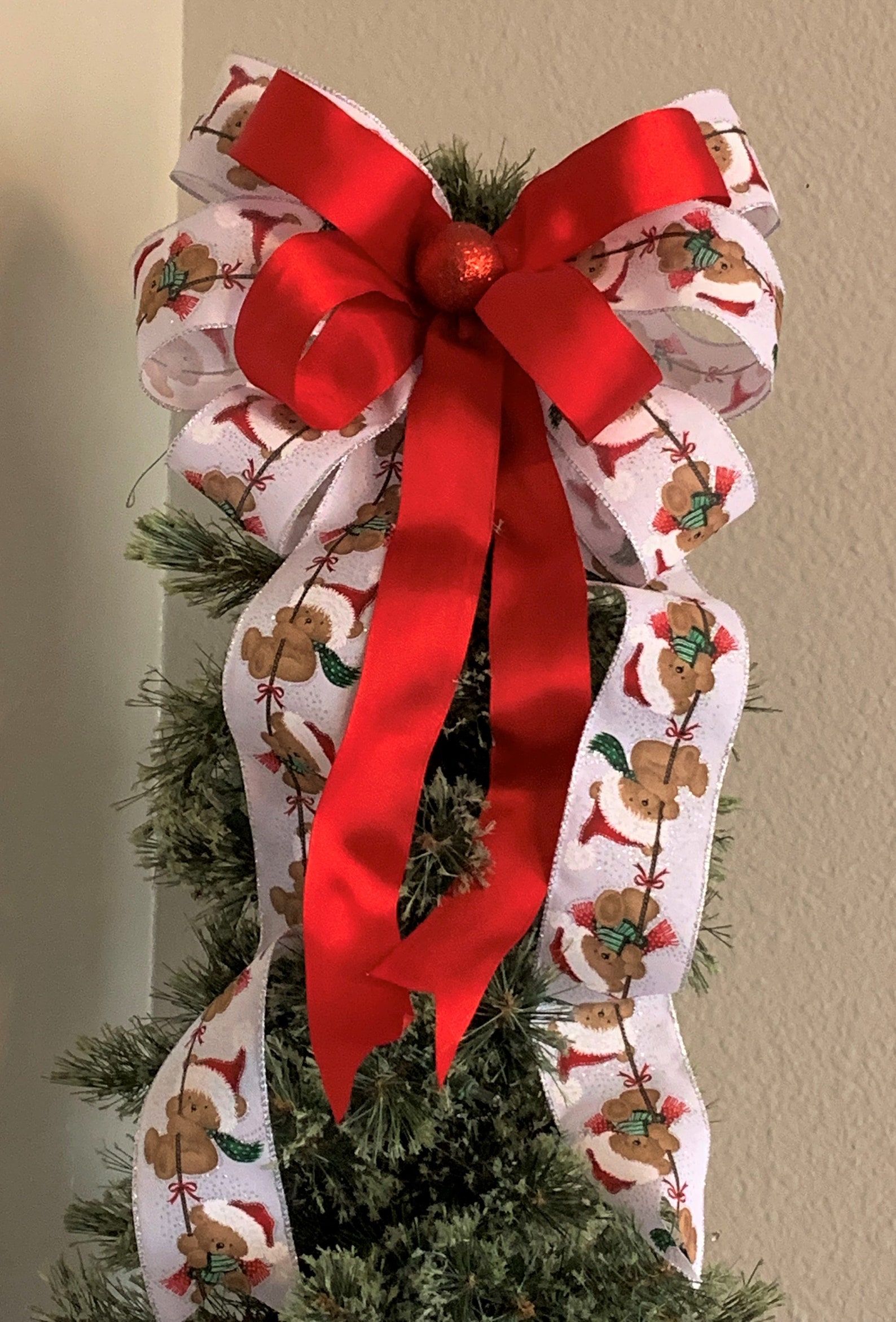 Teddy Bear Tree Topper Bow Christmas Tree Topper Bow Red Etsy