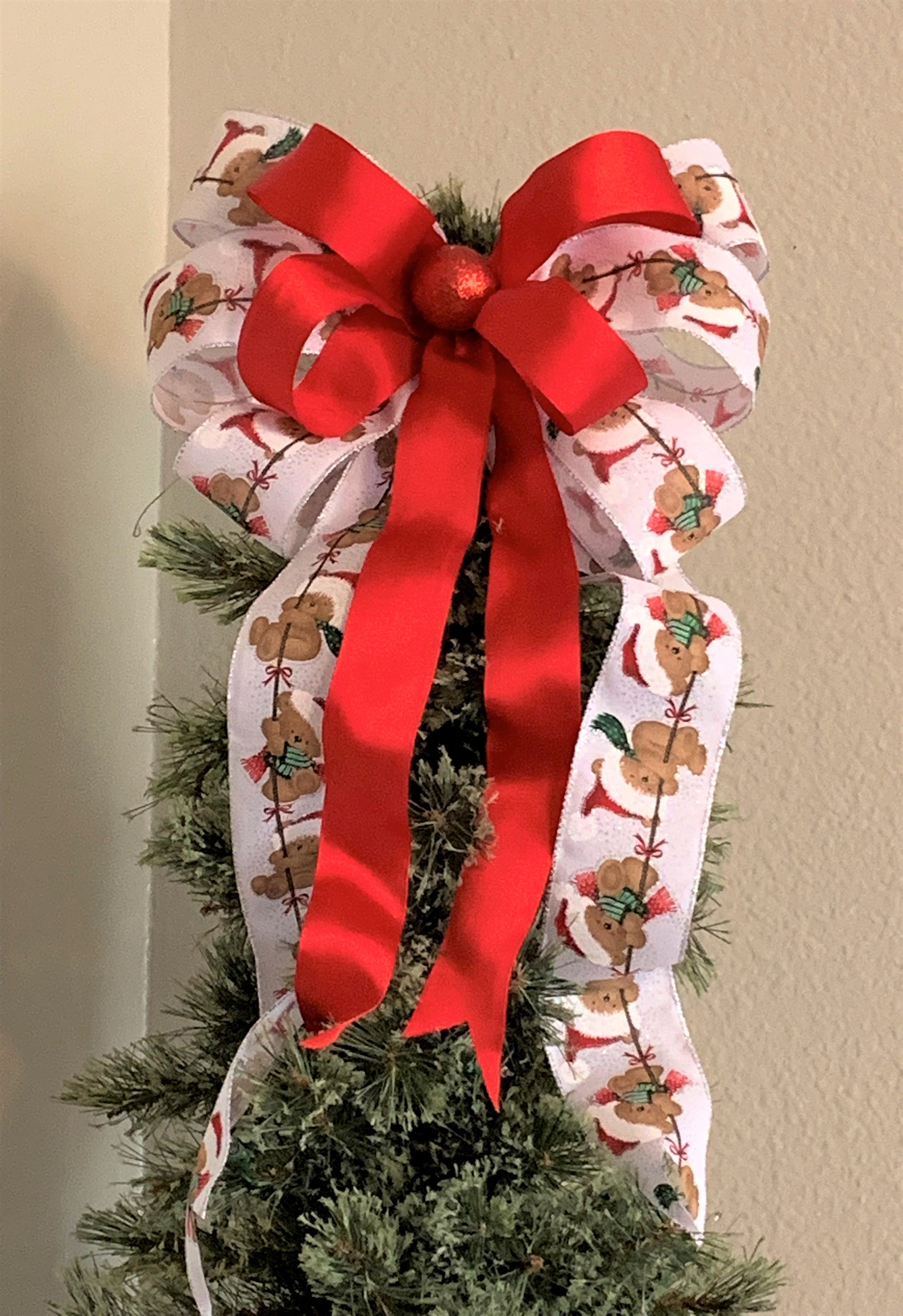 Teddy Bear Tree Topper Bow Christmas Tree Topper Bow Red Etsy