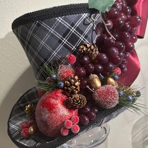 Gray and Burgundy Plaid Tree Topper, Christmas Tree Topper, Centerpiece, Christmas Decoration,  Tree Topper Top Hat,