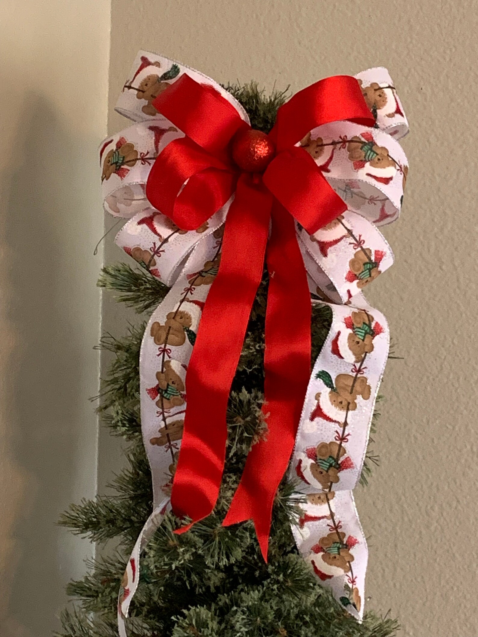 Teddy Bear Tree Topper Bow Christmas Tree Topper Bow Red Etsy