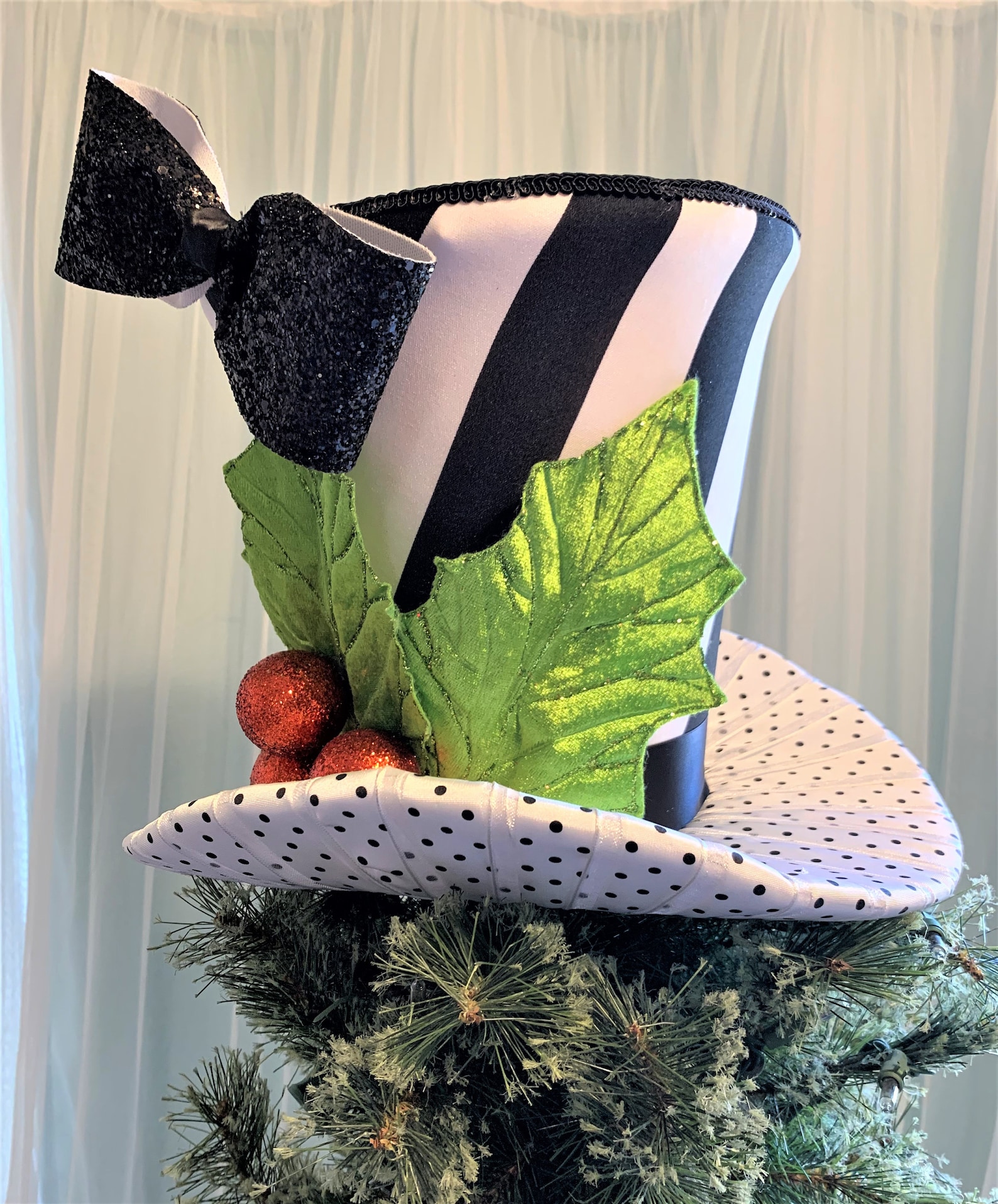 Black and White Christmas Tree Topper Christmas Tree Top Hat Etsy