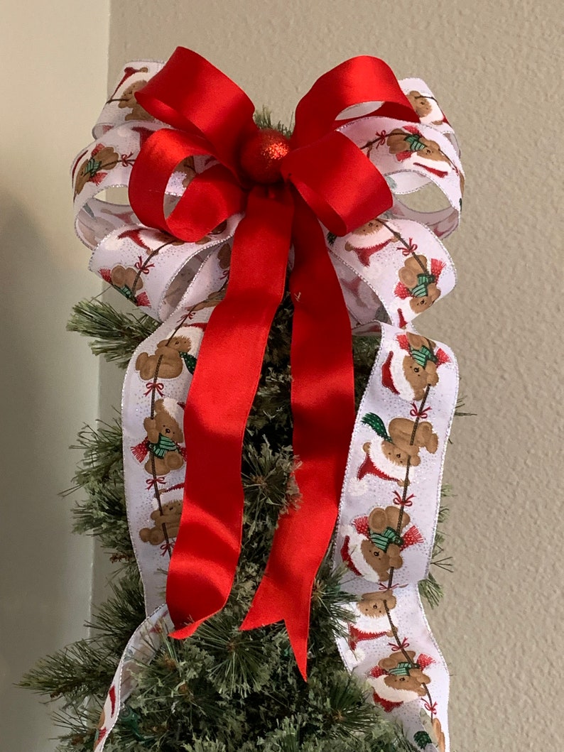 Teddy Bear Tree Topper Bow Christmas Tree Topper Bow Red Etsy
