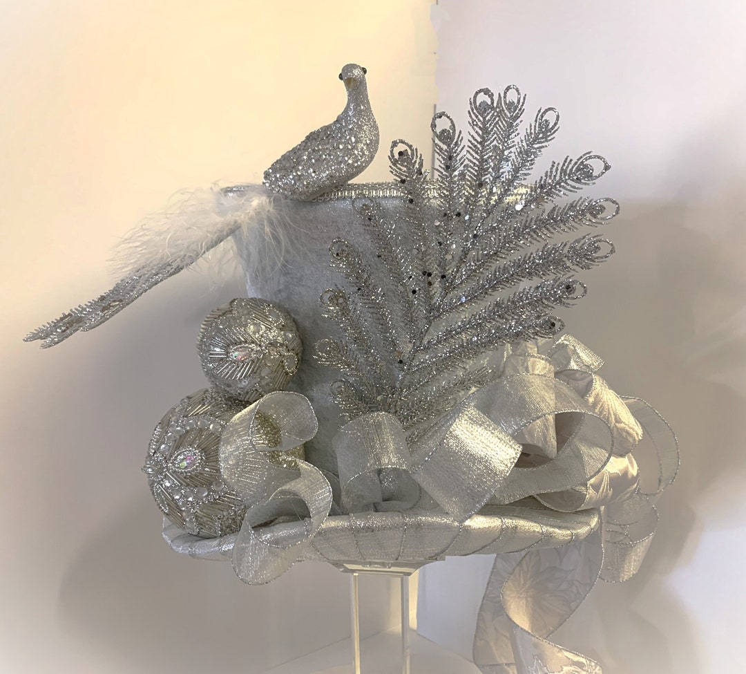 Silver Peacock Tree Topper, Peacock Top Hat Tree Topper, Christmas ...