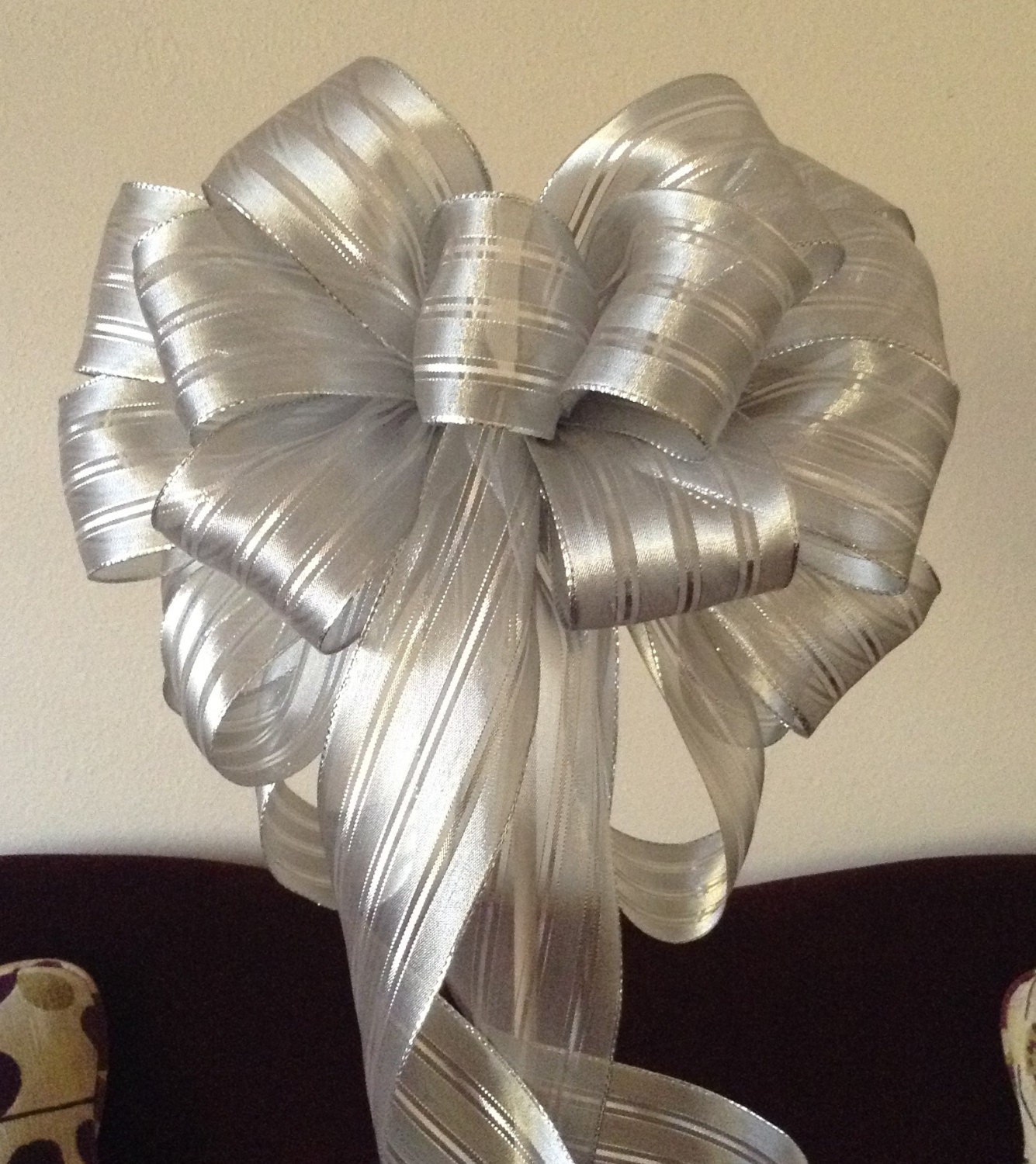 Extra Large Silver Tree Topper Christmas Bow Gift Bows Etsy