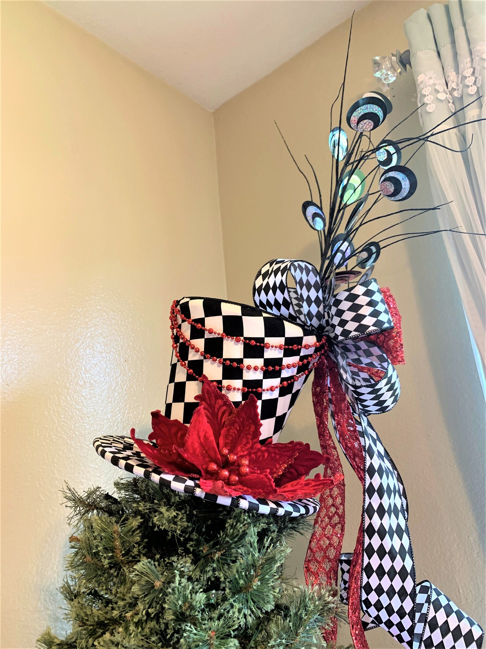 Extra Large Christmas Tree Topper Tree Topper Bow Black Etsy