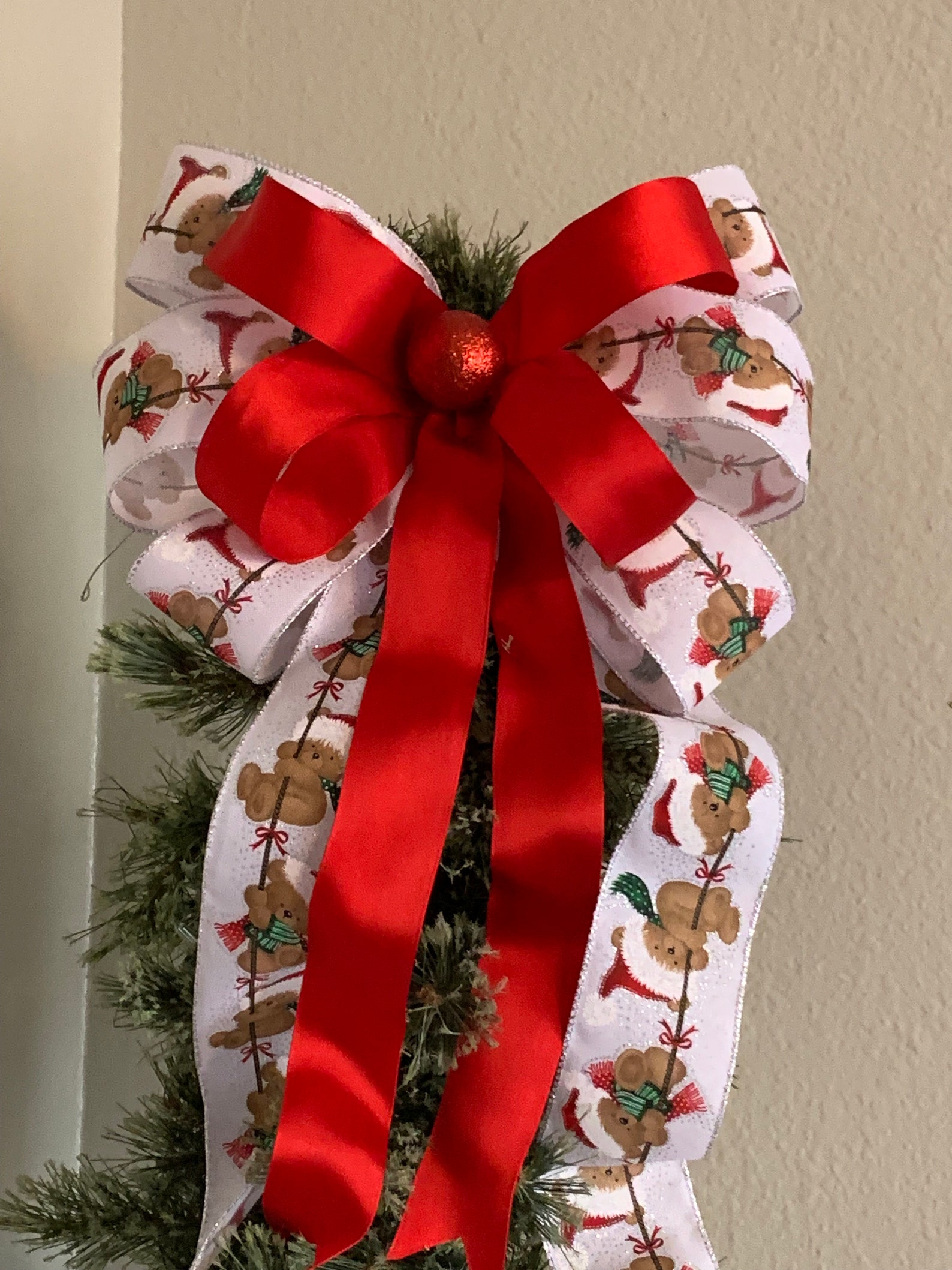 Teddy Bear Tree Topper Bow Christmas Tree Topper Bow Red Etsy