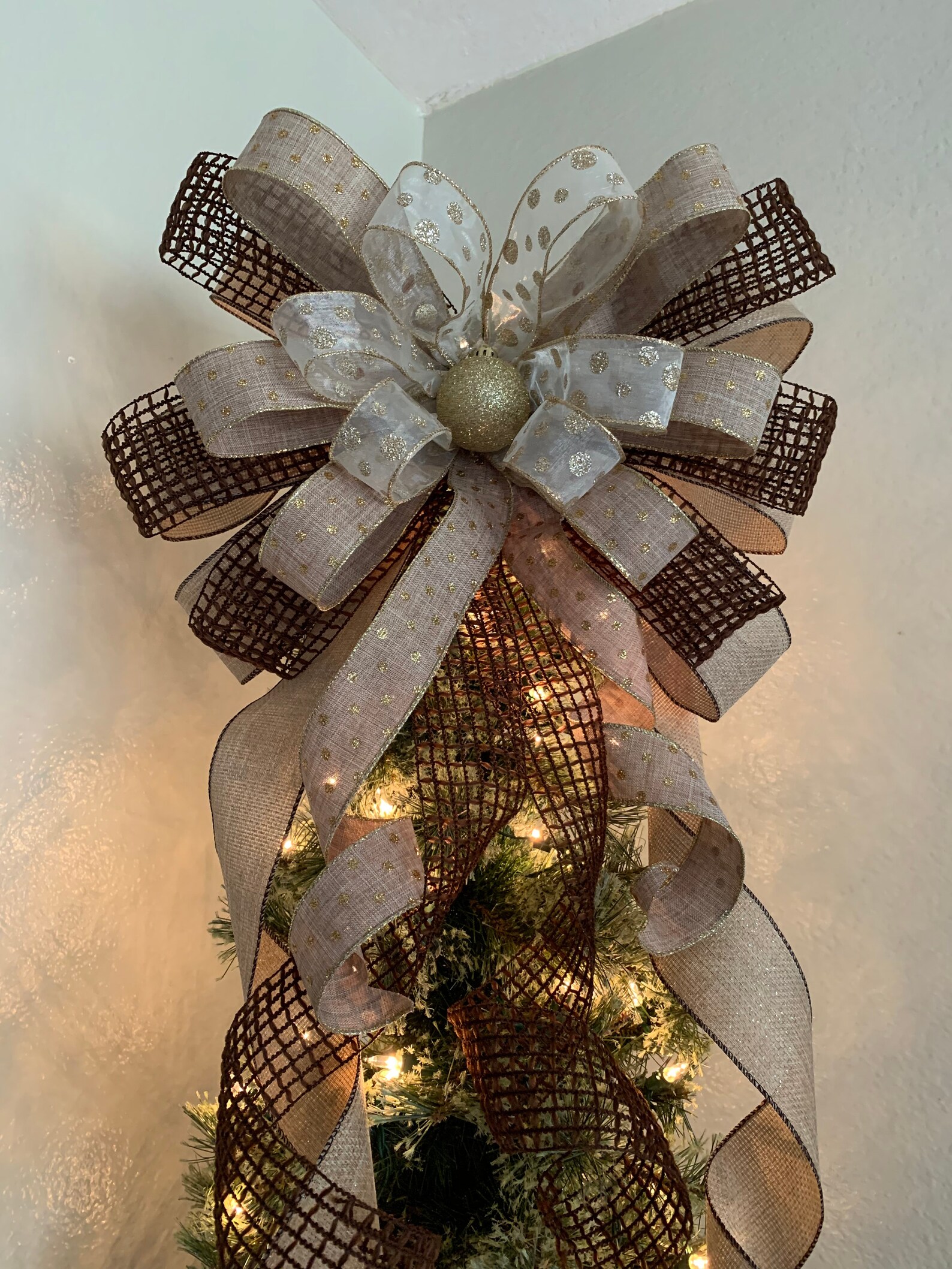 Extra Large Burlap Tree Topper Christmas Tree Topper Bow Etsy