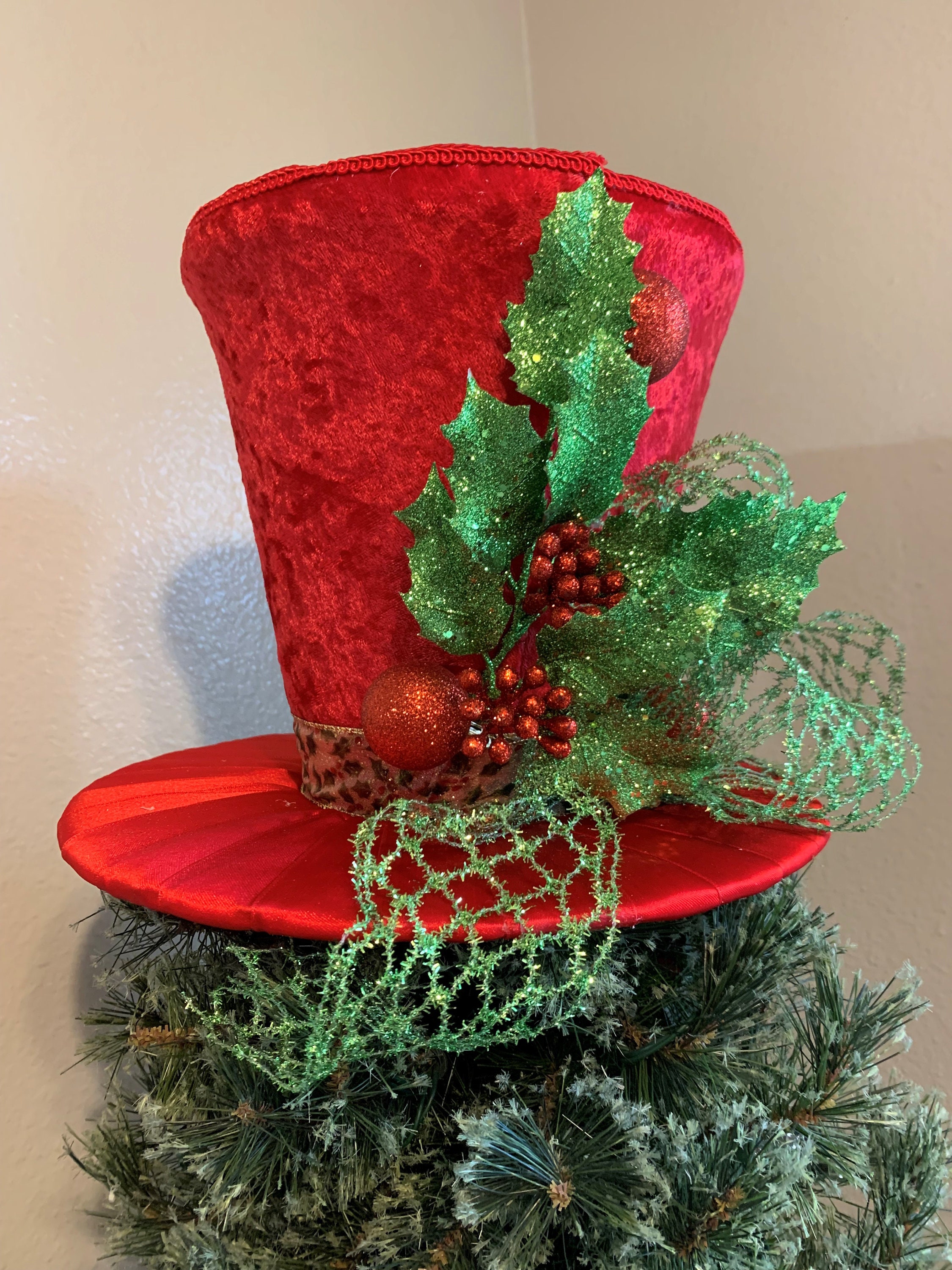 Red Tree Topper Top Hat Christmas Tree Topper Christmas Etsy UK
