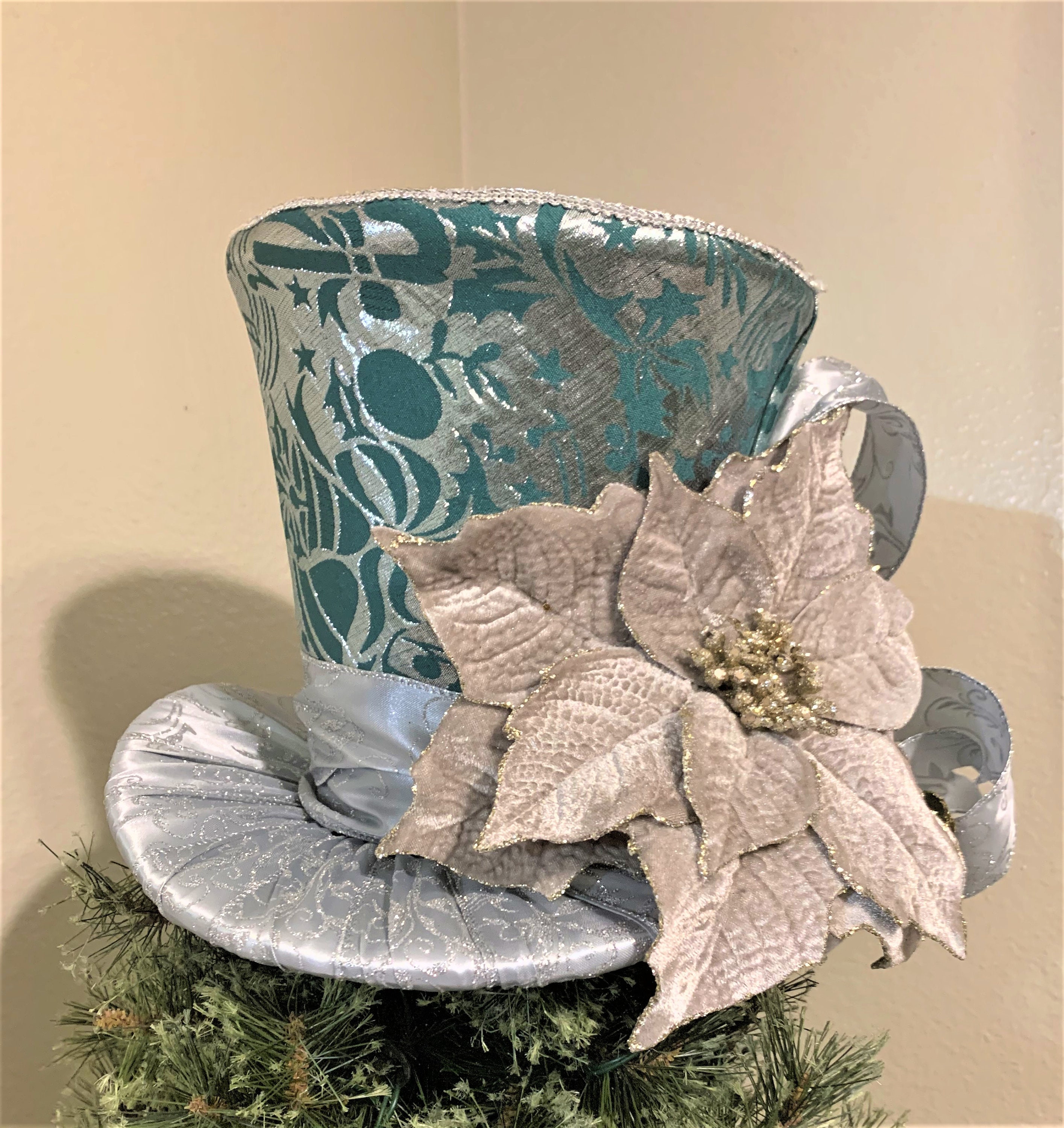 Tree Topper Top Hat Teal and Silver Christmas Tree Topper Etsy UK