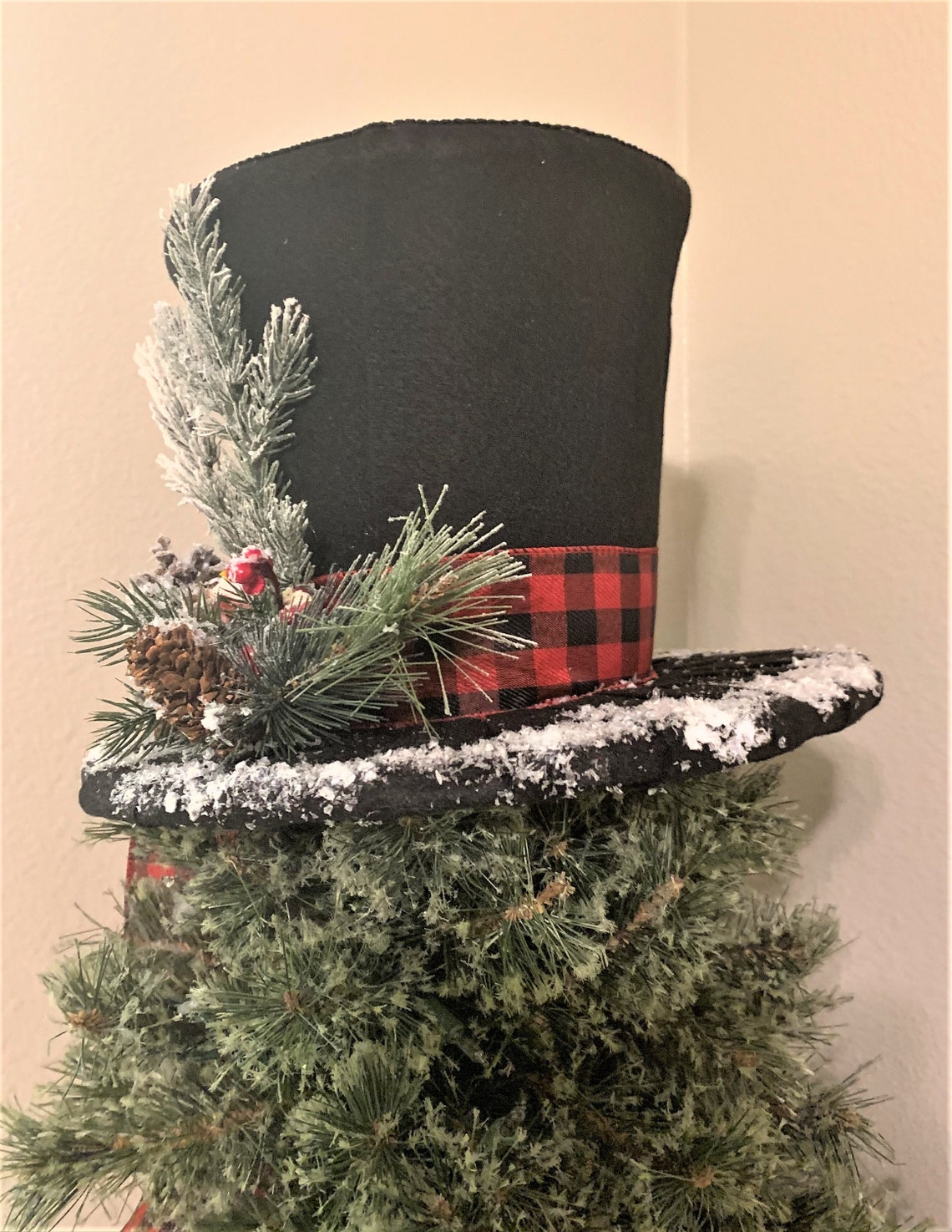 Black Top Hat Christmas Tree Topper Tree Topper Bow Tree Etsy