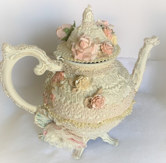 Teapot Shabby Chic Teapot One of A Kind Teapot Wedding Etsy