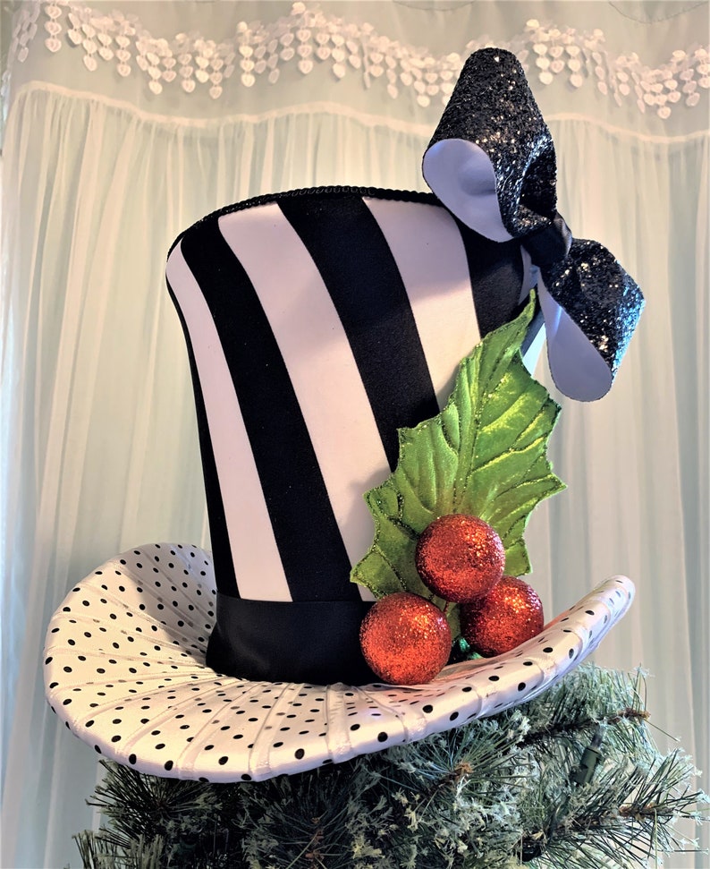 Black and White Christmas Tree Topper Christmas Tree Top Hat Etsy