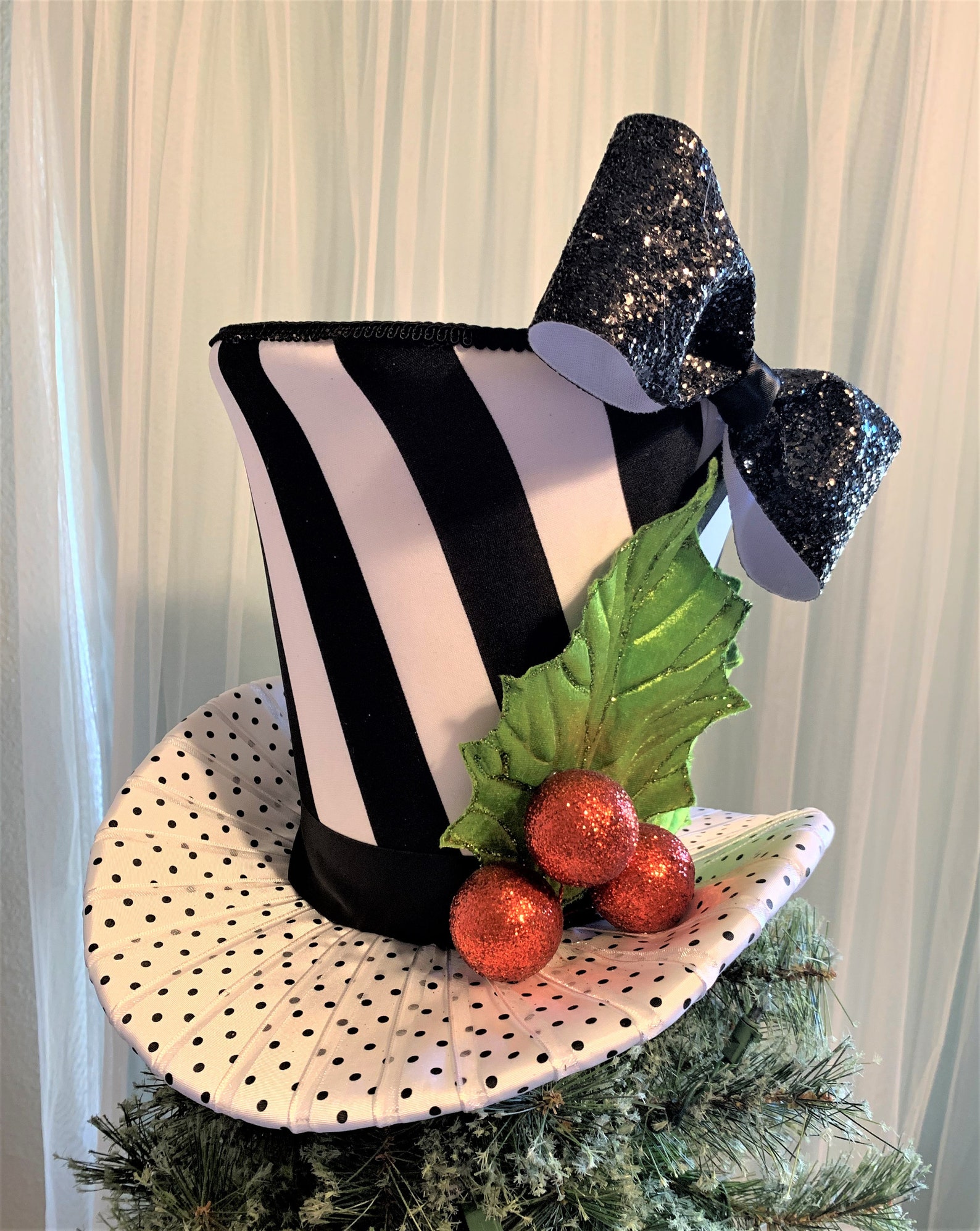 Black and White Christmas Tree Topper Christmas Tree Top Hat Etsy