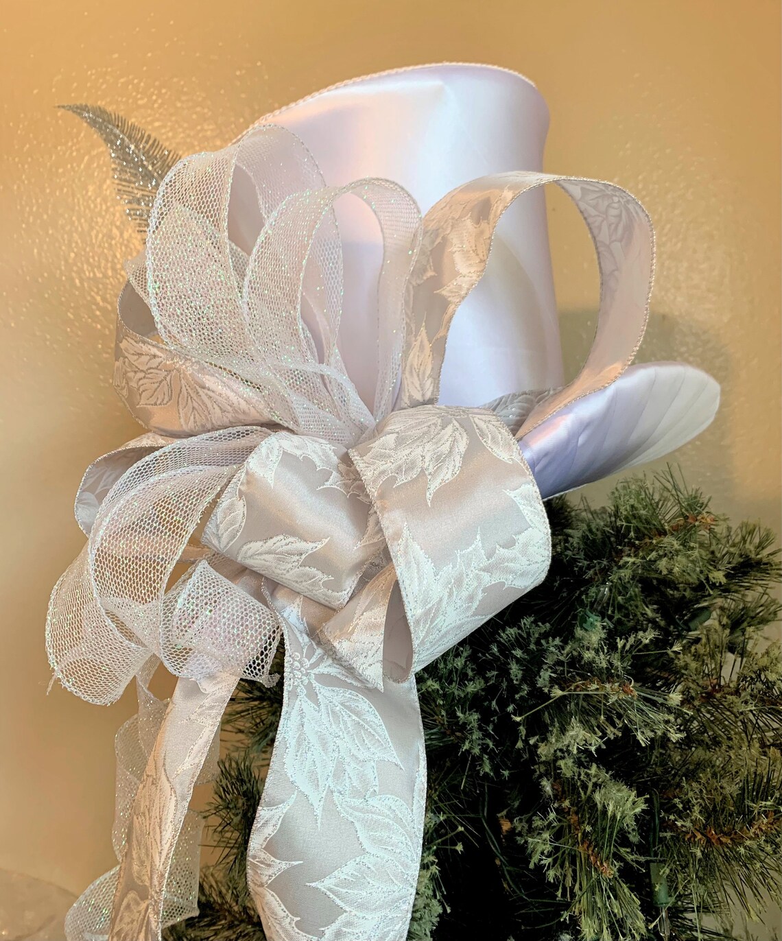 White and Silver Tree Topper Top Hat Christmas Tree Top Hat Etsy