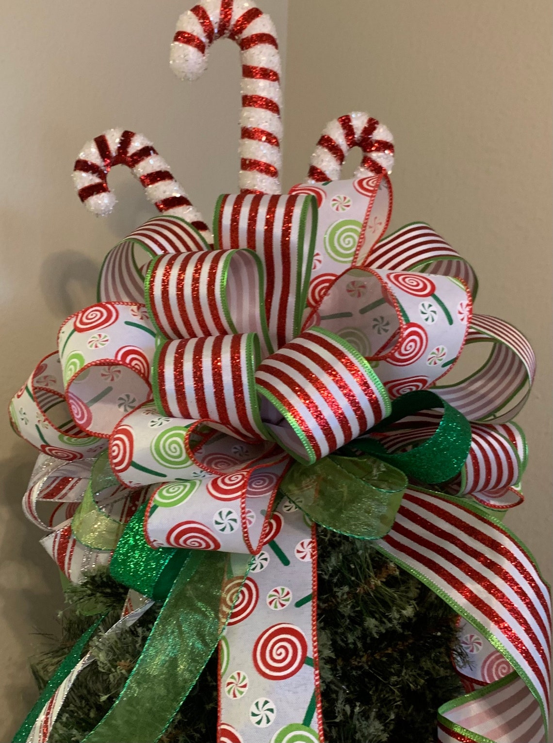 Candy Cane Tree Topper Bow Peppermint Tree Topper Bow Etsy
