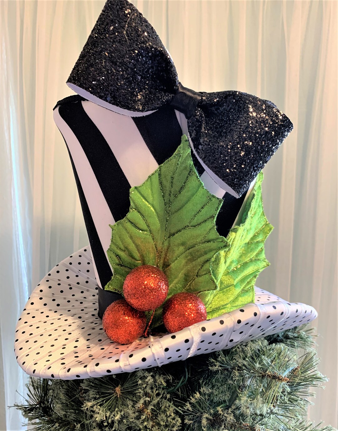 Black and White Christmas Tree Topper Christmas Tree Top Hat Tree