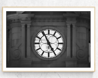 Impresión del Ayuntamiento de Filadelfia, Horizonte de Filadelfia, Impresión de reloj antiguo, Arte de la pared del reloj, Impresión en blanco y negro, Arte de pared grande, Fotografía