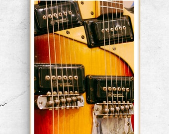 Rock and Roll Art, Double Neck Guitar Print, Guitar Wall Decor, Guitar Photography, Large Wall Art, Music Room Decor