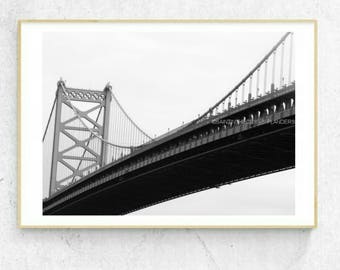 Arte de Filadelfia, Puente Ben Franklin, Impresión de Filadelfia, Fotografía en Blanco y Negro, Arte de la Pared de Filadelfia, Impresión Philly, Decoración Philly
