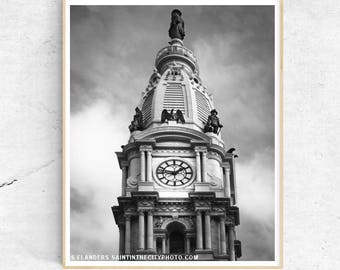 Arte de la pared del horizonte de Filadelfia, arte de Filadelfia, blanco y negro, impresión de Filadelfia, fotografía de Filadelfia, ayuntamiento de Filadelfia, grande
