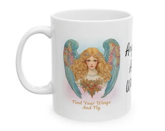 Angel Wings Ceramic Mug, Religious Coffee Mug, Guardian Angel Tea Cup, Winged Seraphim Kitchen Decor