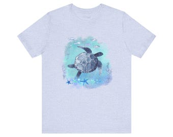 Sea Turtle Short Sleeve Tee, Ocean Wildlife Shirt, Beach Lover Gift, Nature Graphic Top, Coastal Theme Apparel
