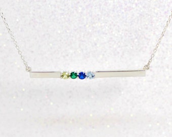 Birthstone Bar Necklace Mother's Necklace, 1-6 Stones 925 Sterling Silver or Solid 10k or 14k Gold