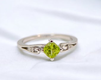 Sterling Silver Diamond And Cushion Cut Peridot August Birthstone Ring