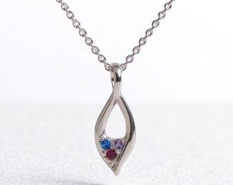 Personalized Small Freeform Infinity Family Mother's Pendant or Necklace Sterling Silver Solid 14k White Yellow Rose Gold 1 2 3 4 5 Stones