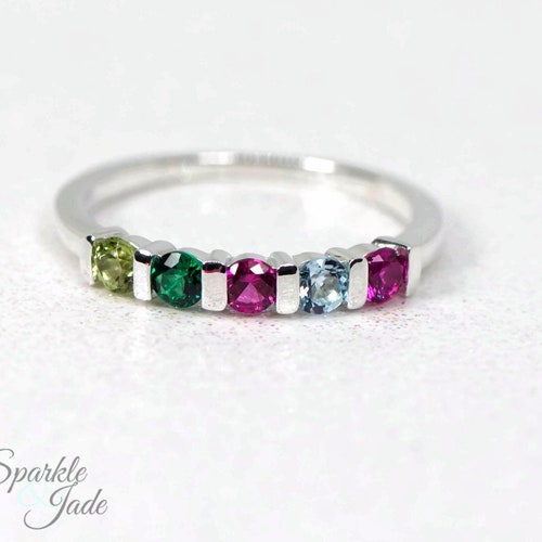 Personalized Bezel Set Birthstone Ring in Sterling Silver Etsy
