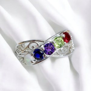 Filigree Mother's Family Infinity Birthstone Ring 1 2 3 4 or 5 Stones in Sterling Silver Continuum S Solid 10k, 14k White Yellow Rose Gold image 4