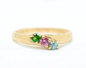 Personalized Family Mothers Birthstone Ring with 2 3 or 4 Stones in Sterling Silver or Solid 14k White or Yellow Gold