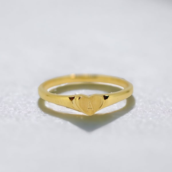 14k or 10k Yellow Gold Baby Childrens Ring with Engraved Initial Heart Solid Gold