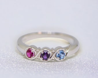 Personalized Sterling Silver; Solid 10k 14k White or Yellow Gold 2 3 4 or 5 Stone Mothers Birthstone Ring