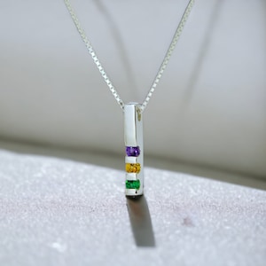 1, 2, 3, 4 or 5 Stones Vertical Bar Channel Set Birthstone Family Pendant Necklace Sterling Silver or Solid 10k 14k White Yellow Rose Gold image 1