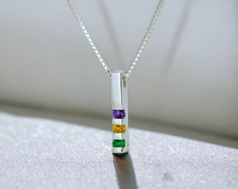 1, 2, 3, 4 or 5 Stones Vertical Bar Channel Set Birthstone Family Pendant Necklace Sterling Silver or Solid 10k 14k White Yellow Rose Gold